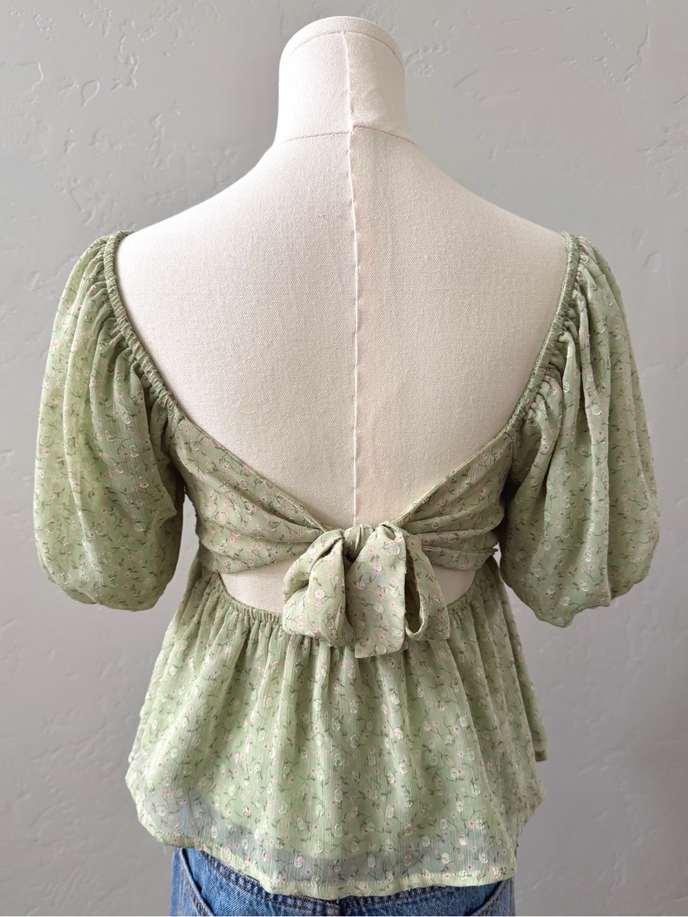 Altar'd State Floral Peplum Top Womens Size S Sage Green Cottagecore Coquette - Picture 4 of 12